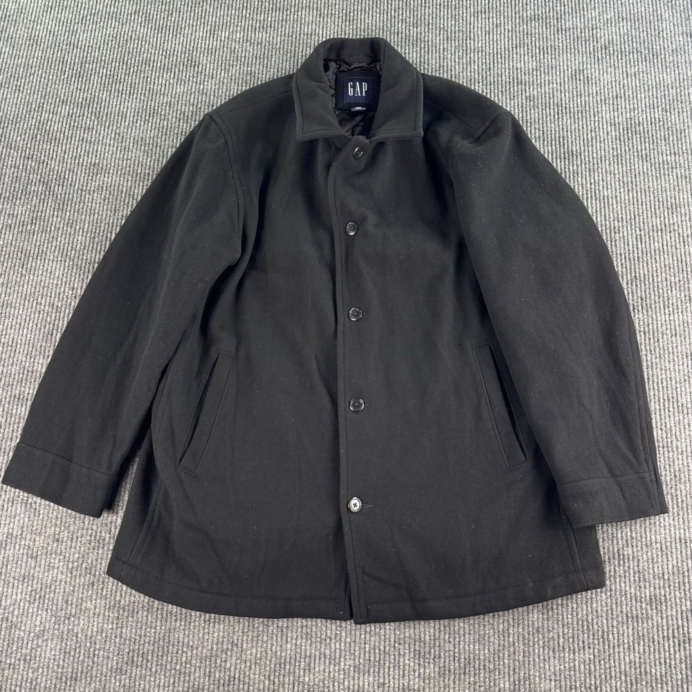 Vintage Gap Jacket Mens XXL Black Wool Single Breasted Winter Button Pea Coat